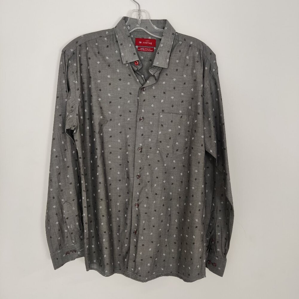 Redtag Men's Button Shirt Size Large Down Polka Dot 100% Cotton Office Business
